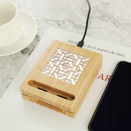 chinese style multi-functional wooden wireless phone charger base glowing night lights charger solid wood...