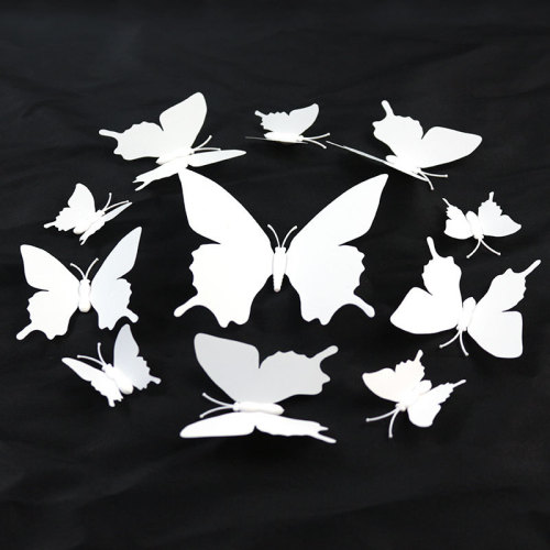 黑白蝴蝶PVC 婚礼装饰黑白纯色凤尾蝶仿真蝴蝶4.5cm-15cm多尺寸