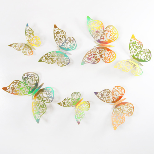 12只装3D立体炫彩银蝴蝶 跨境亚马逊婚礼节庆派对气球装饰墙贴