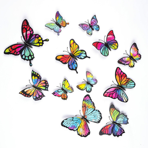 3D创意卡通蝴蝶装饰磁铁加胶蝴蝶套装 冰箱装饰蝴蝶 炫彩蝴蝶贴饰