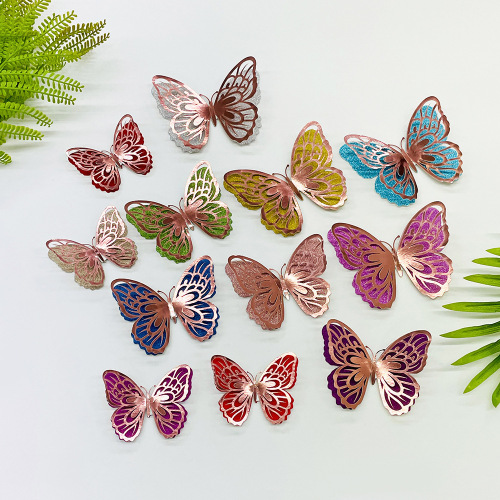 亚马逊热销立体镂空蝴蝶墙贴花束蝴蝶装饰节日派对布置浪漫贴纸