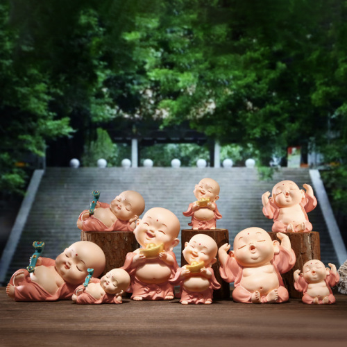 小弥勒摆件 家居办公室创意桌面摆件多款式小和尚树脂工艺品批发