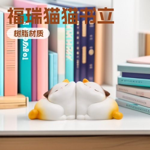 福瑞猫猫贴贴书立 卡通创意设计桌面树脂工艺品萌趣可爱树脂摆件