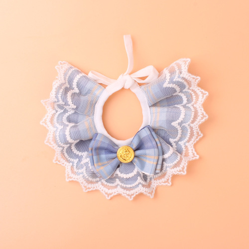 大蝴蝶结蕾丝边围脖项圈JK格子款猫咪口水巾围嘴狗狗围兜宠物装饰