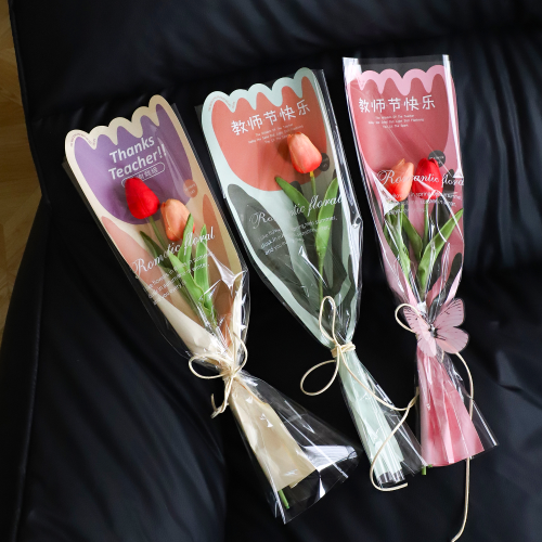 new happy teacher‘s day single bouquet packaging bag for teachers flowers transparent straight pocket handmade diy gift