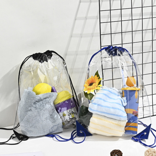 现货pvc束口袋批发防水透明塑料PVC背包袋抽绳收纳袋子可印LOGO