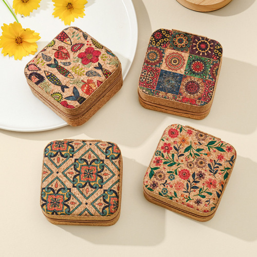 新款厂家原创高级软木首饰盒便携旅行耳环戒指项链收纳盒