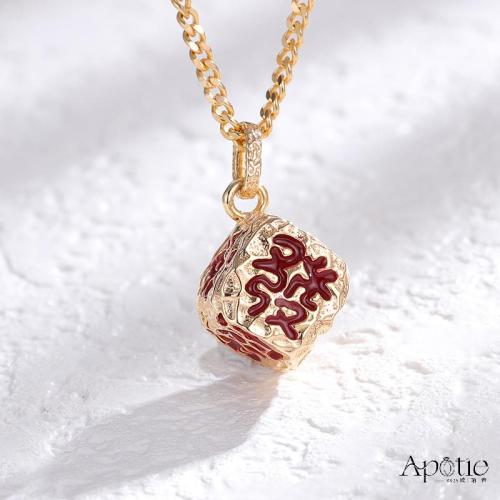 Apotie欧珀谛宝骰盈安不规则锤纹暴富平安K金色S925银项链