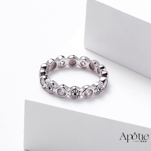 Apotie欧珀谛宝荷鲁斯之眼小众高级感S925银锆石戒指叠带银戒工厂