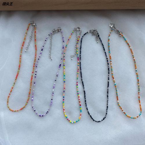 韩版彩色串珠米珠项链 少女风彩虹米珠项链 波西米亚彩色项链定制