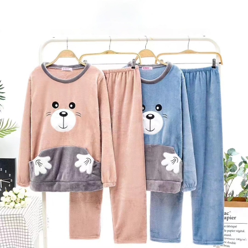 法兰绒加厚睡衣法兰绒居家服冬天睡衣女士睡衣两件套批发外贸跨境