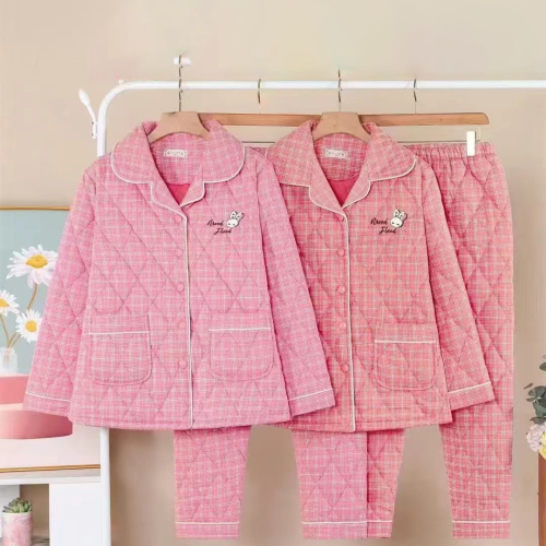 女士冬季居家服女士针织棉睡衣多色出口批发外贸