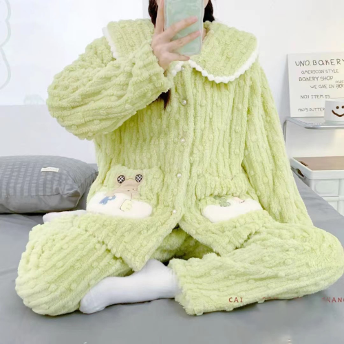 女士冬季居家服女士双面法兰绒睡衣多色多图案出口批发外贸