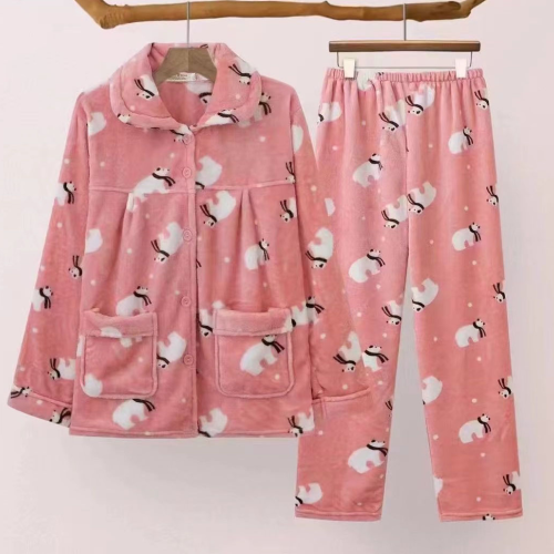 女士冬季居家服女士法兰绒睡衣多色居家服多图案可选出口批发外贸