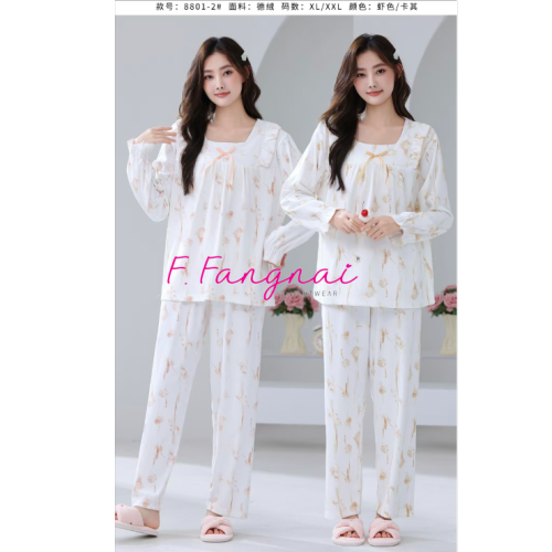 冬季新款德绒睡衣套装长袖长裤休闲甜美风家居服