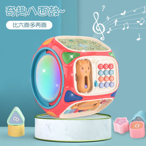 children‘s baby music clapping device multi-sided drum toy 0-1 years old baby octahedral sound and light early education music hand drum
