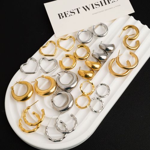 old money style titanium steel earrings french entry lux advanced non-fading bamboo joint ear ring simple graceful love heart simple bracelet ear clip