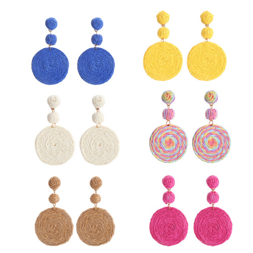 european and american style cross-border new bohemian raffia earrings round earrings summer beach vacation accessories