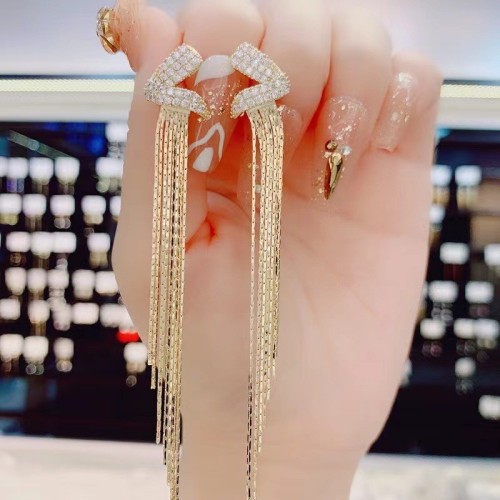 spring and summer new light luxury high sense long fringe earrings female 925 silver needle graceful and fashionable face slimming earrings