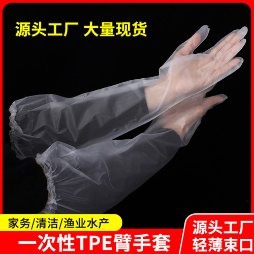加长加厚一次性PE家务手套女食品级束口防水厨房洗碗清洁透明长袖