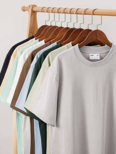 精梳棉240克重磅纯棉双纱短袖t恤男潮牌纯色落肩圆领上衣批发女夏