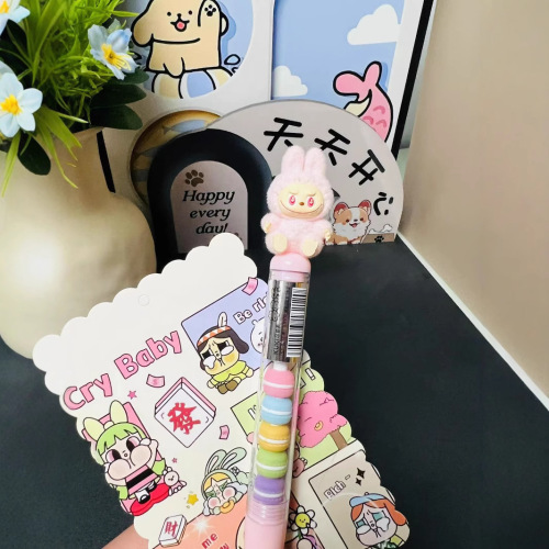 labubu拉布布植绒萌粒串串乐中性笔 可爱学生笔 创意diy笔中性笔