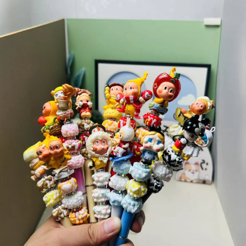 创意新款多巴胺个性碎碎冰卡通玩偶中性笔改娃萌粒创意DIY串珠笔