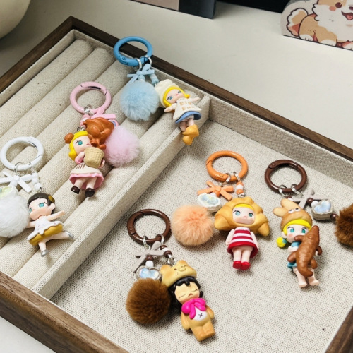 泡泡玛特molly面包改娃萌粒盲盒钥匙扣diy手机链配件茉莉摆件可爱