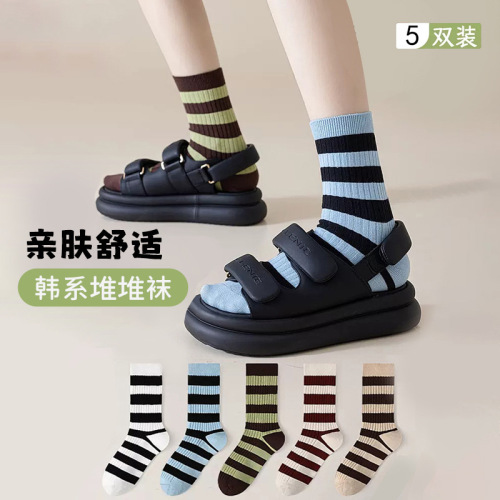 zhuji socks women‘s mid-calf striped bunching socks in stock trendy all-matching comfortable breathable mid-calf casual long socks wholesale