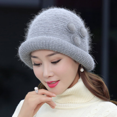 女士帽子冬中老年人帽兔毛针织帽老人帽妈妈帽冬天加厚保暖婆婆帽