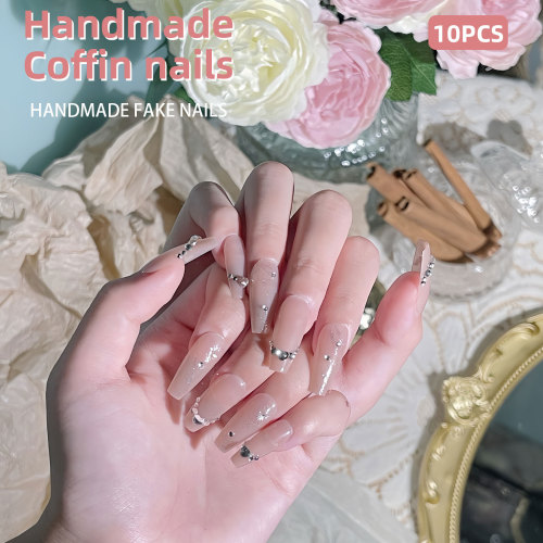 纯手工穿戴甲金色点钻加长可拆卸假指甲金色渐变高级感手工穿戴甲