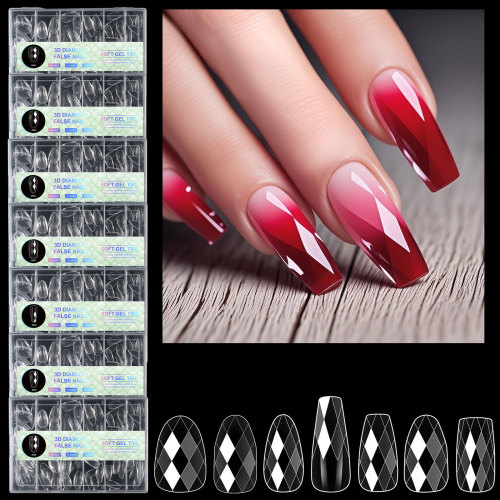 跨境盒装140pcs美甲3D菱形杏仁甲芭蕾甲指甲穿戴甲假指甲甲片批发