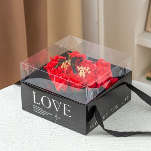 情人节礼物LOVE心形镜面手提盒香皂花礼盒生日礼物节庆礼品圣诞节