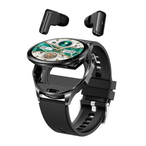 cross-border new arrival t98 earphone smart watch 2-in-1 amoled round screen metal craft waterproof bluetooth calling