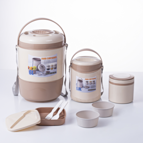 2369-6OPP袋六件套提壶保温桶碗勺子三色黄咖棕