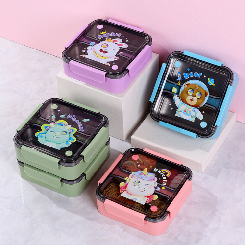 方形双格卡通防串味304不锈钢密封饭盒