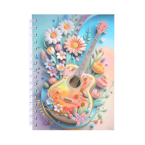 A5硬壳线圈本横线本烫金蓝色花朵吉他笔记本