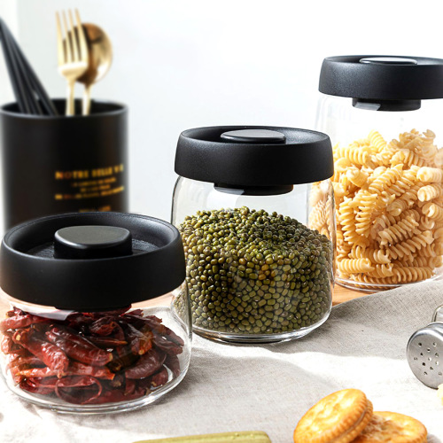 圆形玻璃密封罐厨房真空收纳盒五谷杂粮防潮亚马逊热卖按压储物罐