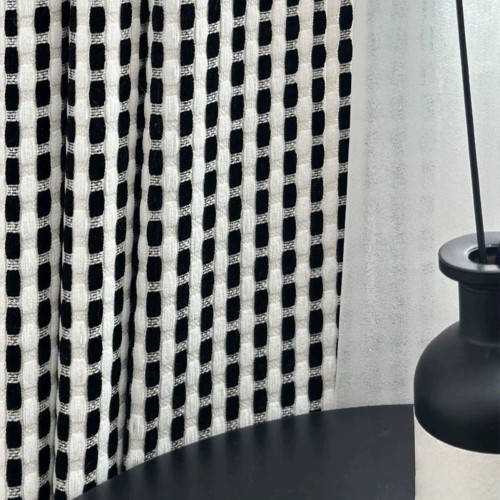 1PC新款黑白高级格子窗帘客厅卧室装饰窗帘个性装饰穿杆窗纱窗