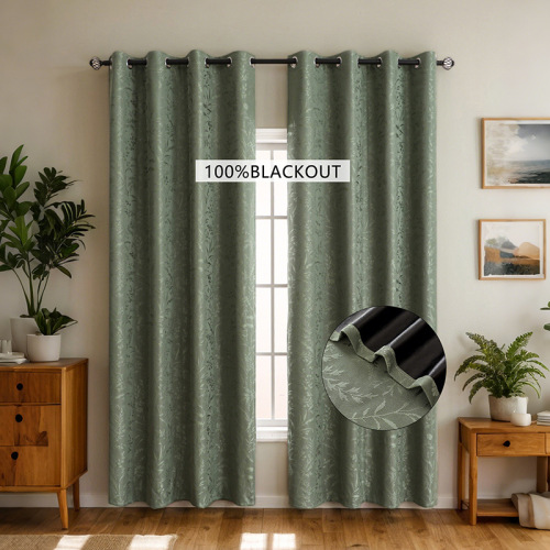 亚马逊爆款全遮光成品窗帘立体浮雕打孔卧室客厅阳台遮光帘夏季