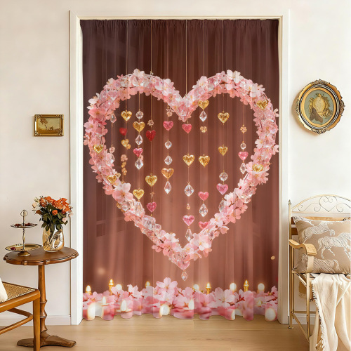 1pc新款2025情人节窗纱3D数码打印厂家直销卧室客厅装饰穿杆窗