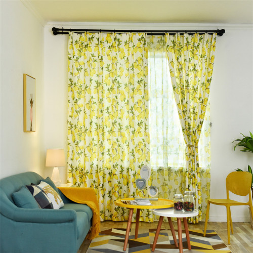 北欧ins现代简约亚麻薄纱窗帘客厅卧室阳台成品纱帘可爱水果窗纱