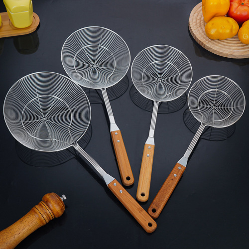 不锈钢线漏加厚,加粗木柄漏勺捞篱厨房网筛油炸捞面油格网