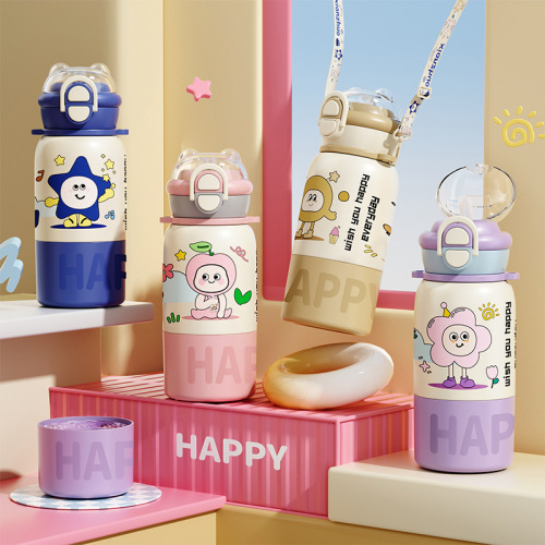 新款高颜值316不锈钢保温杯可爱三饮水杯户外便携大容量吸管杯