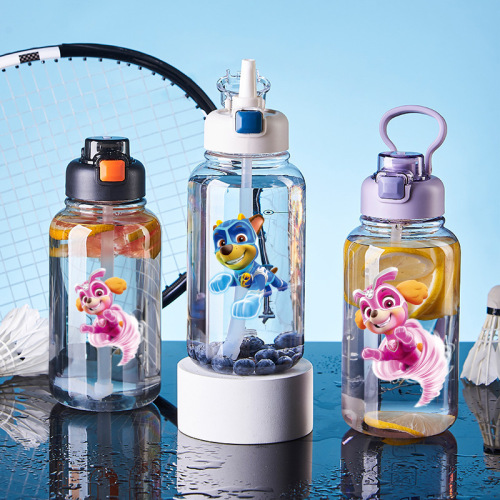 汪汪队儿童水杯夏上学专用吸管杯防摔防漏双饮杯卡通塑料杯定logo