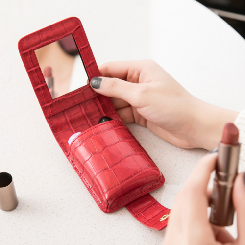 high-end pu fashionable mini portable mirror lipstick bag