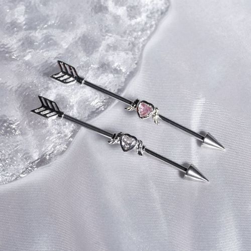 一箭穿心耳桥爱心杠铃耳桥316L镶锆石长杆耳骨钉人体穿刺欧美热销