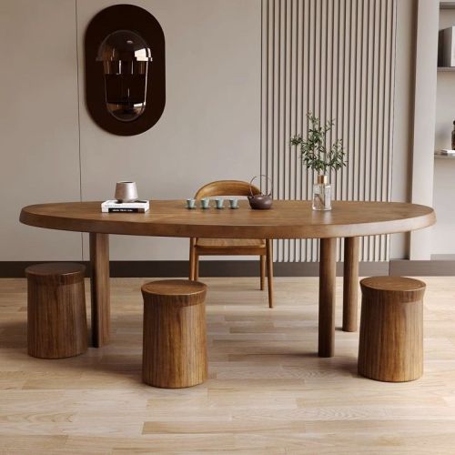curved solid wood table-chair set tea table living room home coffee table balcony office reception log tea table