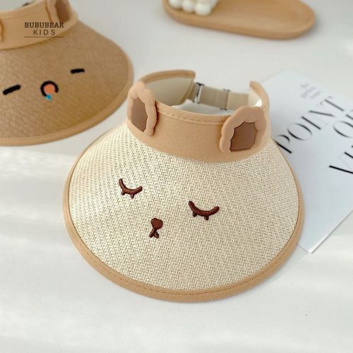 儿童草编空顶帽小兔可爱透气防紫外线男女宝宝太阳帽户外沙滩