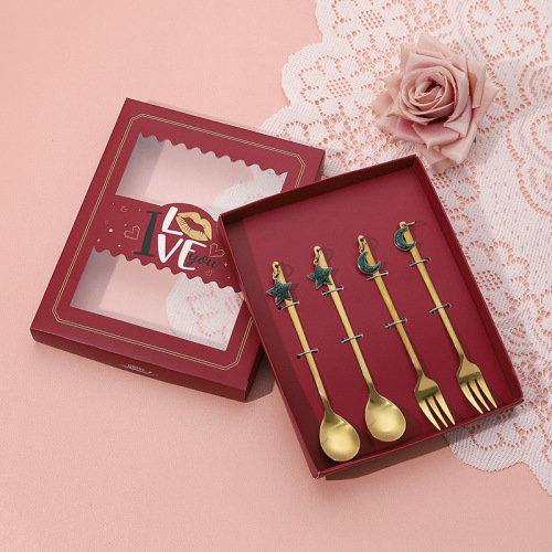 跨境创意情侣甜品咖啡勺婚礼情人节勺子叉子回礼伴手礼搅拌勺礼品